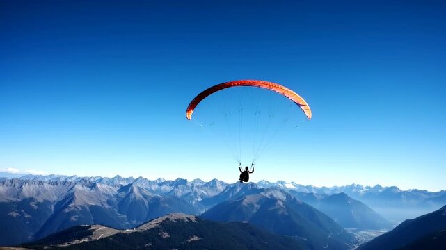 Generic paragliding activity over mountain range against vibrant blue sky Adventure concept  Extreme sports activity