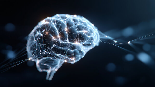 artificial intelligence concept, glowing neural network brain