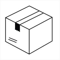 Simple line art isometric cardboard box icon for shipping and delivery concepts