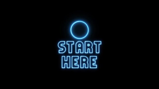 neon start here button  icon 4k animation Black Background