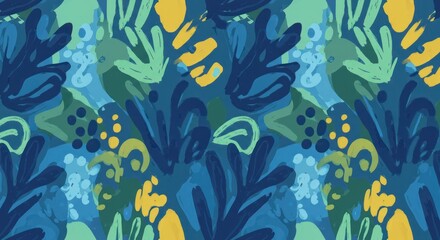 Abstract seamless pattern of marine shapes and floral elements