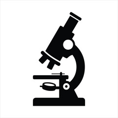 Simple black silhouette of a compound microscope for science education and laboratory research