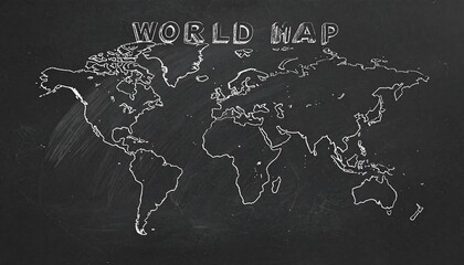 Chalk world map on a blackboard