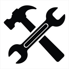 Iconic crossed hammer and wrench symbol representing repair maintenance construction and tools