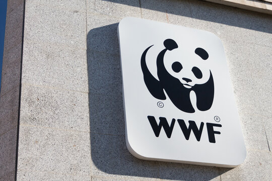 Madrid, Spain - December 29, 2019: WWF (World Wide Fund for Nature) logo on WWF building