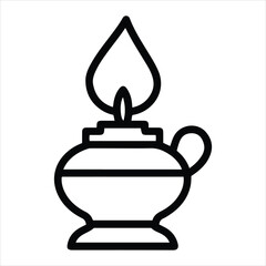 Retro oil lamp burning brightly with a stylized flame icon symbolizing warmth and light