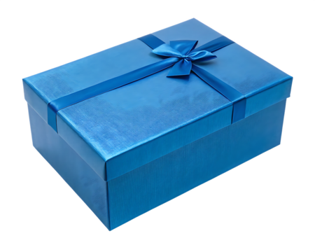 Blue gift box with ribbon isolated on a transparent background