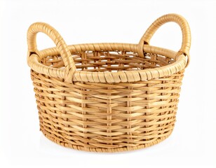 Obraz premium Natural Rattan Basket with Unique Footed Design on White Background