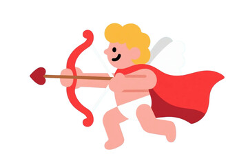 Flat design of Cupid shooting arrows with heart icons.