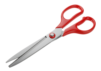 Sharp Scissors with Red Handles Isolated on Black Background Precision Cutting Tool for Crafts and Office Use Stationary Equipment