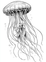 Jellyfish underwater coloring page illustration
