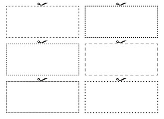 A set of six blank coupons with different dotted line patterns and a scissor icon at the top indicating the cut line. The coupons are arranged in rows and columns.