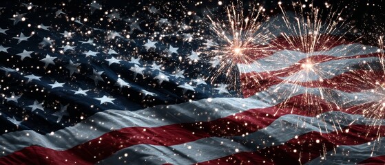 Waving american flag with dazzling fireworks independence day celebration usa freedom background banner
