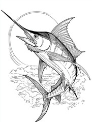 Jumping swordfish coloring page
