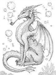 Funny dragon illustration drinking from a cup with straw

