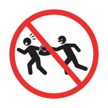 no purse snatching warning sign, prohibition symbol showing theft prevention and safety alert