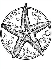 Starfish with bubbles underwater line art illustration
