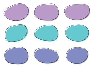 A clean white background features a repeating pattern of colored shapes, resembling pebbles. The shapes are filled with various colors, creating a simple, yet visually engaging graphic.