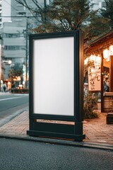 Blank billboard on city street at dusk