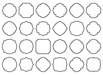 A set of outlined ornamental frames with unique decorative borders.  The frames offer an elegant touch for crafting invitations, decorative designs, or graphic elements.