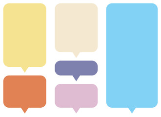A collection of speech bubbles is presented, displaying multiple hues. The bubbles are in a flat design. These shapes evoke conversation and the exchange of ideas.