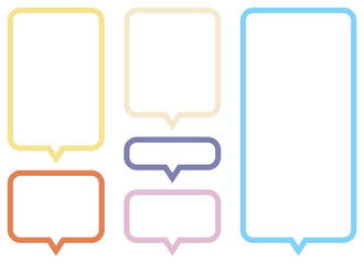 A creative composition of several cartoon speech bubbles, each distinguished by its unique pastel color. The simple design creates a clean aesthetic. The layout conveys communication.