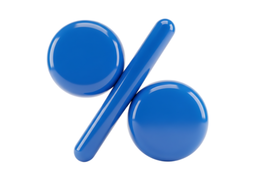 Vibrant Blue Percentage Symbol Isolated on Black Background for Financial and Promotional Marketing Designs