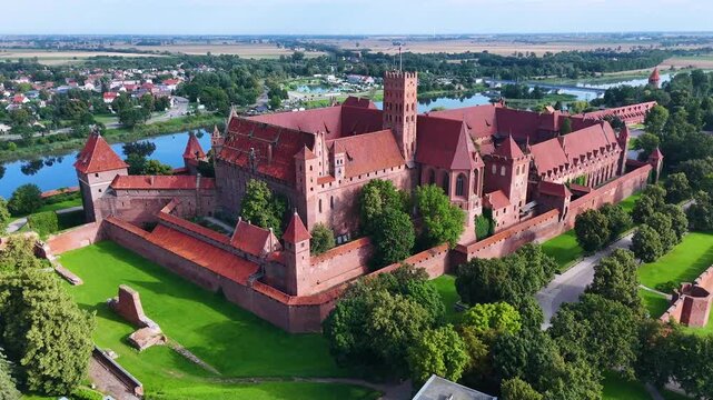 Malbork Castle on the Nogat River in the Pomeranian Voivodeship, Poland. UNESCO World Heritage Site