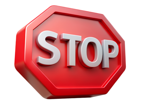 Red Stop Sign with White Letters Isolated on Black Background Traffic Safety and Regulation Concept 3D Rendering