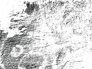 A high-contrast black and white image showcasing a heavily distressed surface. Rough textures and irregular paint strokes suggest age and wear, creating a grunge effect.