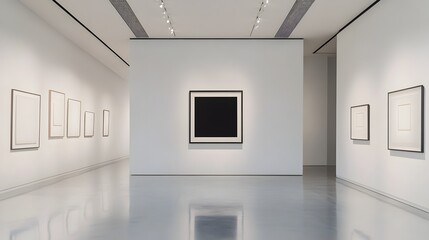 Minimalist Art Gallery Interior with Contemporary Black Painting