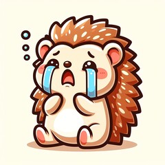 Cute hedgehog crying cartoon vector icon illustration