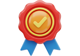 Realistic 3D Render of an Approval Badge with Checkmark and Ribbon isolated on black background representing success and achievement suitable for certification programs and quality assurance