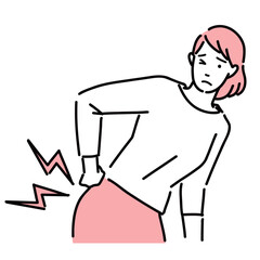 腰痛で腰を押さえている若い女性