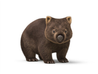 Fototapeta premium Cute cartoon illustration of a wombat standing on a white background, showcasing its round body, small ears, and adorable facial features, perfect for children's books or educational materials