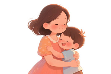 Mother hugging her child with warm natural lighting.