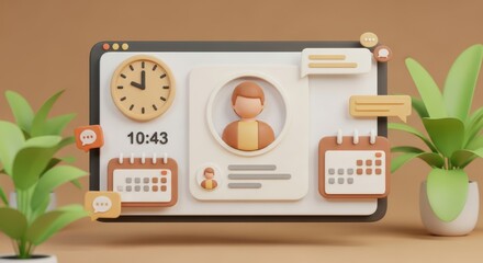 Digital user profile interface with clock calendar and plants