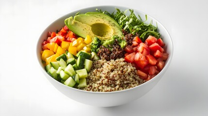 Fresh Colorful Salad Bowl with Avocado and Quinoa Ingredients