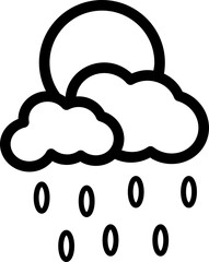 Outline cloud with rain drops icon, representing rainy weather in forecast, apps, and websites