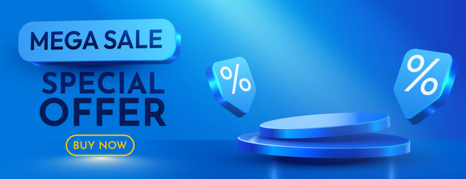 Mega Sale banner. Podium scene background. Product presentation, mock up. Vector illustration
