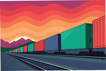 Fototapeta premium A long freight train carrying colorful containers.