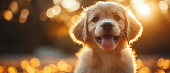 Puppy licking camera lens, playful golden light, cinematic macro