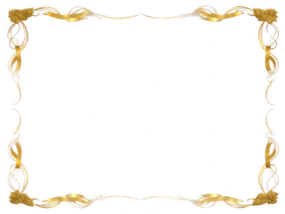 Elegant golden swirls and leaves decorative border isolated on transparent background