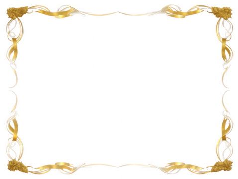 Elegant golden swirls and leaves decorative border isolated on transparent background
