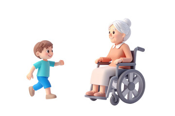 祖母と孫のイメージイラスト　車椅子