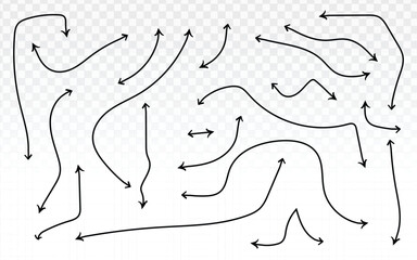 A large collection of hand-drawn vector arrows in a fluid, sketchy, and whimsical style. These doodle elements are ideal for adding emphasis, direction, and a creative touch to any design.