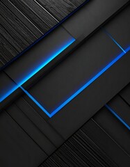 チャコールブラックからエレクトリックブルーへのグラデーションに、光る角状ラインを加えて立体感と奥行きを演出した抽象背景。