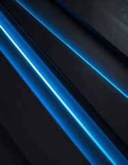 Fototapeta premium チャコールブラックからエレクトリックブルーへのグラデーションに、光る角状ラインを加えて立体感と奥行きを演出した抽象背景。