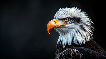 Obraz premium Closeup portrait of a majestic bald eagle with piercing eyes and sharp beak, a symbol of american freedom and power in the wild nature