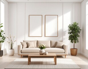 Modern Minimalist Living Room with Beige Sofa and Natural Light